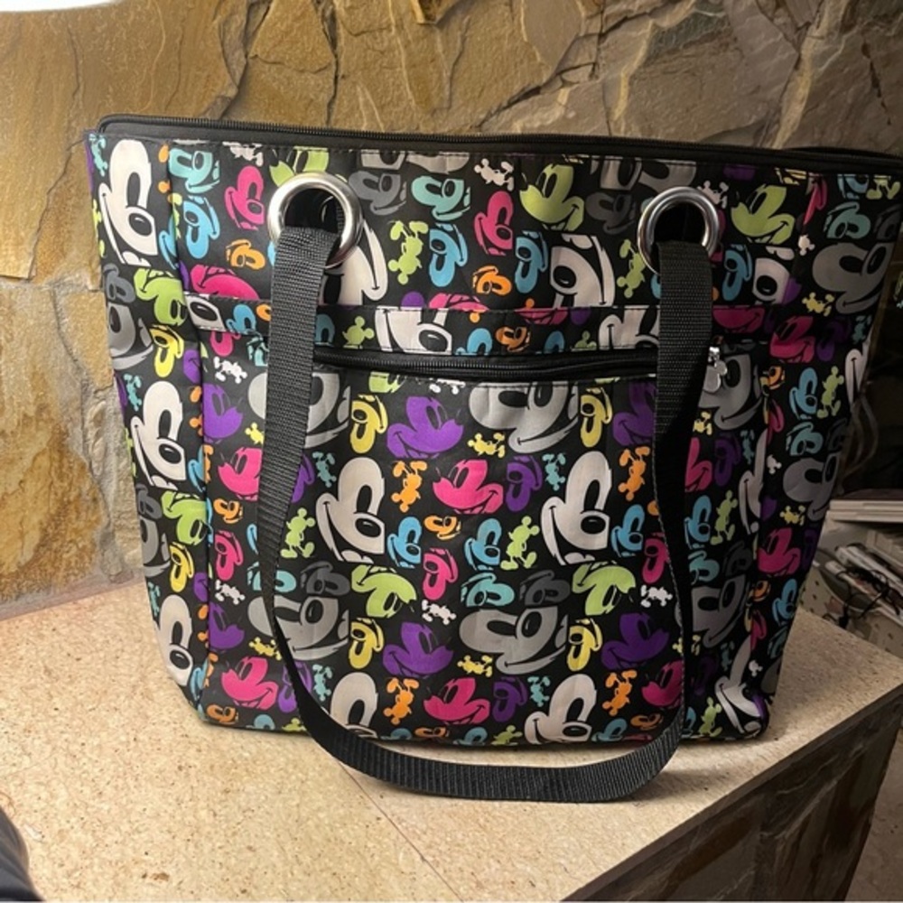 Disney Parks Mickey Pop Art Tote Bag Nylon Large Colorful Travel Beach Shopper